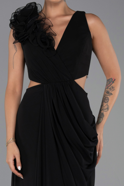 Robe de Soirée Longue Mousseline Noir ABU6354