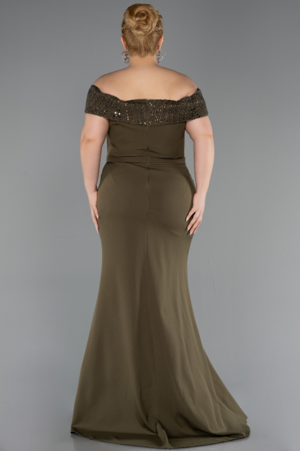 Robe de Soirée Grande Taille Longue Kaki ABU6302