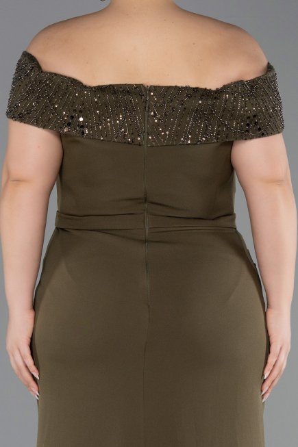 Robe de Soirée Grande Taille Longue Kaki ABU6302