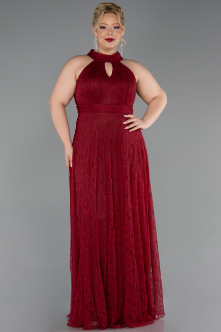 Robe de Soirée Grande Taille Longue Dantelle Rouge Bordeaux ABU6330
