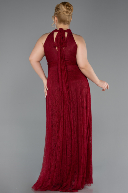 Robe de Soirée Grande Taille Longue Dantelle Rouge Bordeaux ABU6330