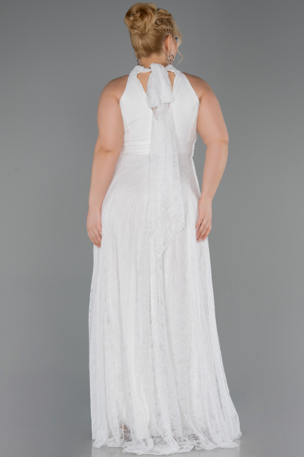 Robe de Soirée Grande Taille Longue Dantelle Blanc ABU6330