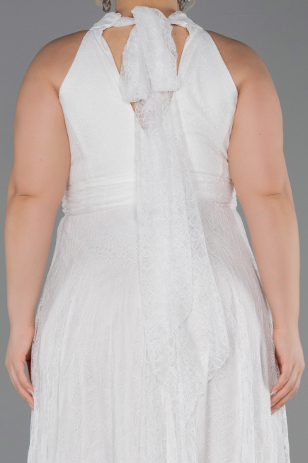 Robe de Soirée Grande Taille Longue Dantelle Blanc ABU6330