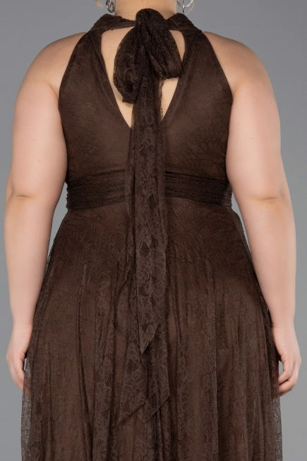 Robe de Soirée Grande Taille Longue Dantelle Brun ABU6330