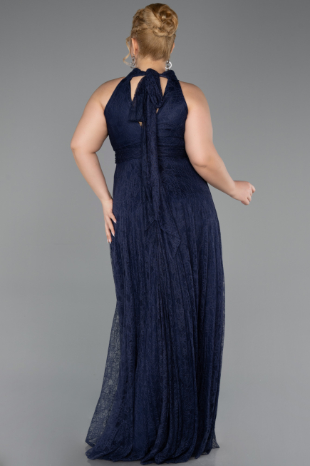 Robe de Soirée Grande Taille Longue Dantelle Bleu Marine ABU6330