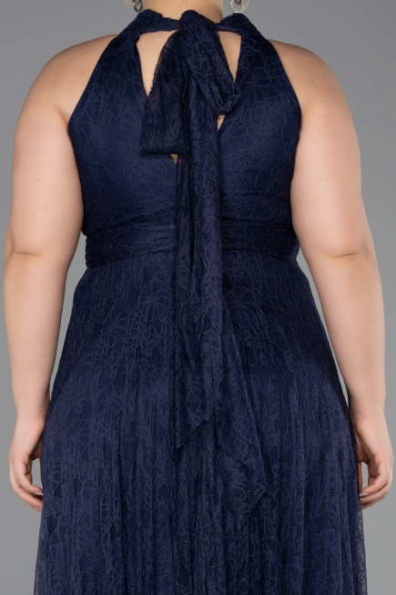 Robe de Soirée Grande Taille Longue Dantelle Bleu Marine ABU6330