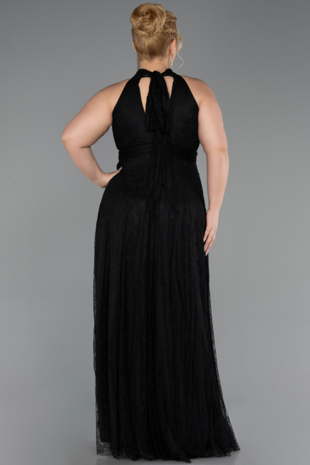 Robe de Soirée Grande Taille Longue Dantelle Noir ABU6330