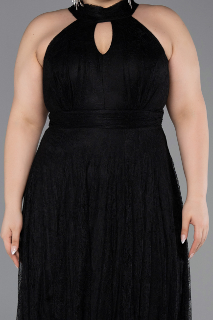 Robe de Soirée Grande Taille Longue Dantelle Noir ABU6330