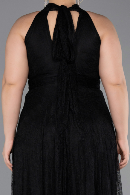 Robe de Soirée Grande Taille Longue Dantelle Noir ABU6330