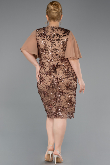 Robe De Invitation Grande Taille Midi Squameuse Cuivre ABK2666
