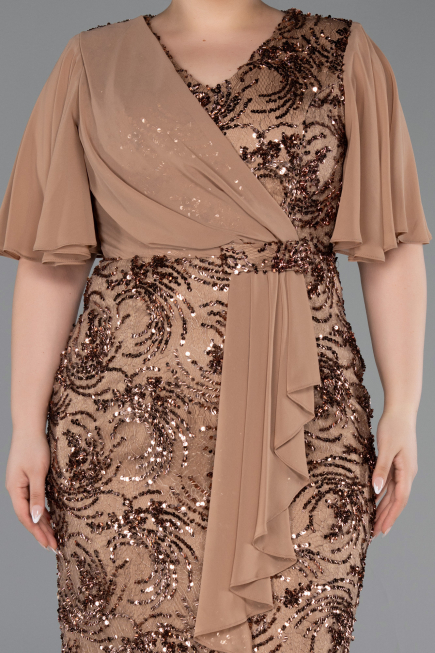 Robe De Invitation Grande Taille Midi Squameuse Cuivre ABK2666