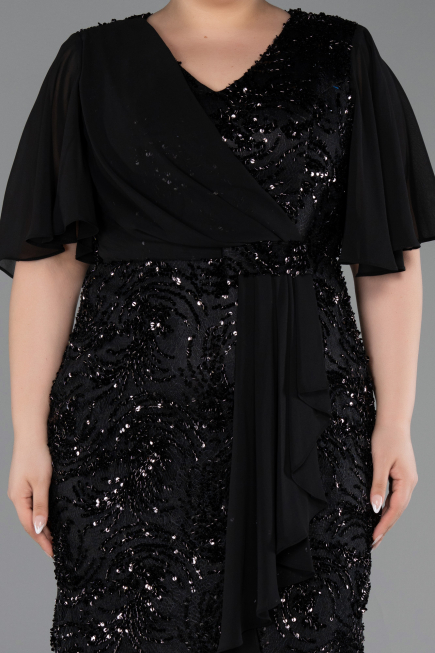 Robe De Invitation Grande Taille Midi Squameuse Noir ABK2666