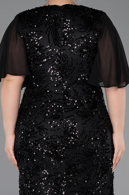 Robe De Invitation Grande Taille Midi Squameuse Noir ABK2666
