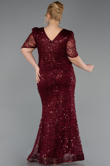 Robe De Soirée Grande Taille Longue Perlé Rouge Bordeaux ABU6334