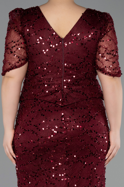 Robe De Soirée Grande Taille Longue Perlé Rouge Bordeaux ABU6334
