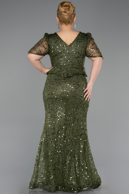 Robe de Soirée Grande Taille Longue Perlé Kaki ABU6334
