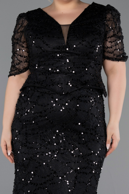 Robe de Soirée Grande Taille Longue Perlé Noir ABU6334