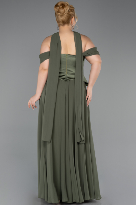 Robe de Soirée Grande Taille Longue Mousseline Kaki ABU5551