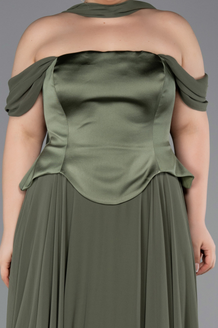 Robe de Soirée Grande Taille Longue Mousseline Kaki ABU5551