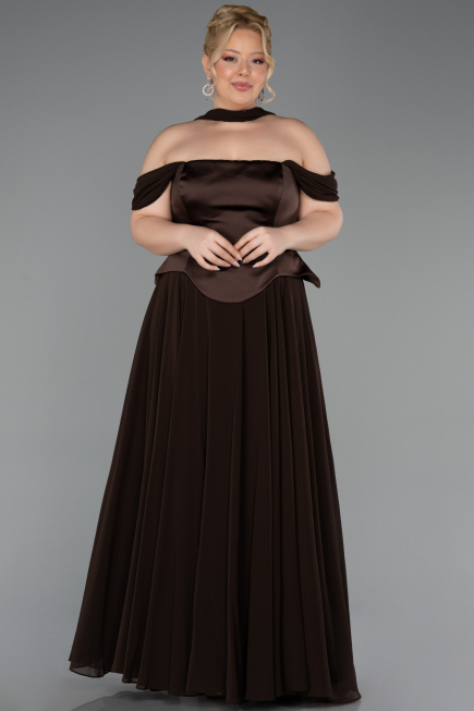 Robe de Soirée Grande Taille Longue Mousseline Brun ABU5551