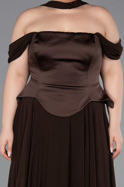 Robe de Soirée Grande Taille Longue Mousseline Brun ABU5551
