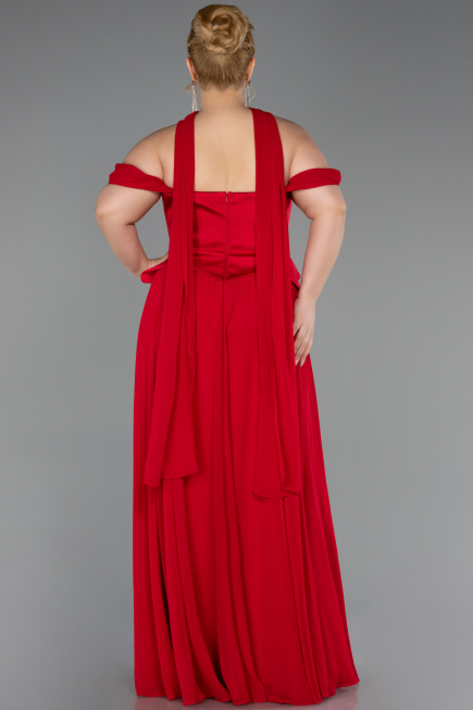 Robe de Soirée Grande Taille Longue Mousseline Rouge ABU5551