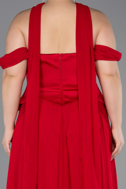 Robe de Soirée Grande Taille Longue Mousseline Rouge ABU5551