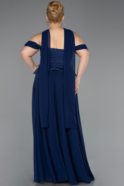Robe de Soirée Grande Taille Longue Mousseline Bleu Marine ABU5551
