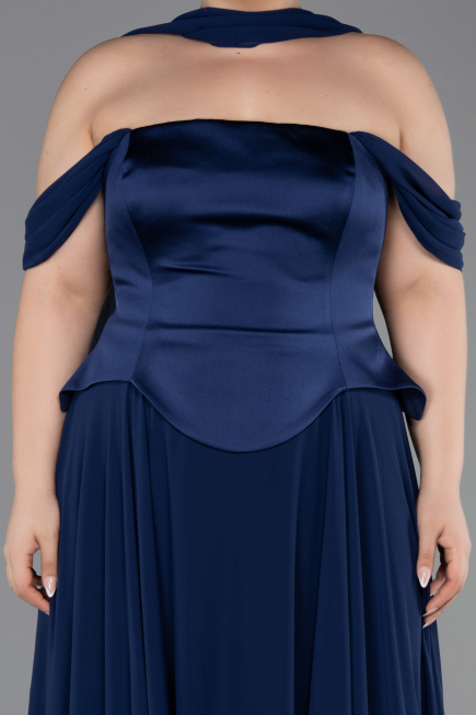 Robe de Soirée Grande Taille Longue Mousseline Bleu Marine ABU5551
