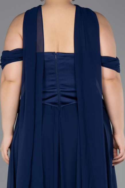 Robe de Soirée Grande Taille Longue Mousseline Bleu Marine ABU5551