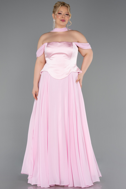 Robe de Soirée Grande Taille Longue Mousseline Poudre ABU5551