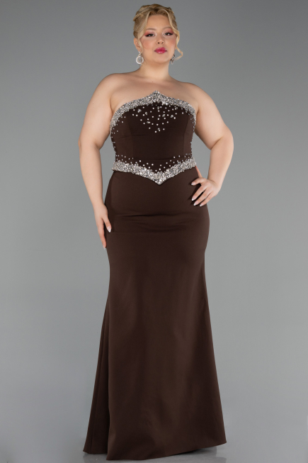 Robe De Soirée Grande Taille Longue Brun ABU6338
