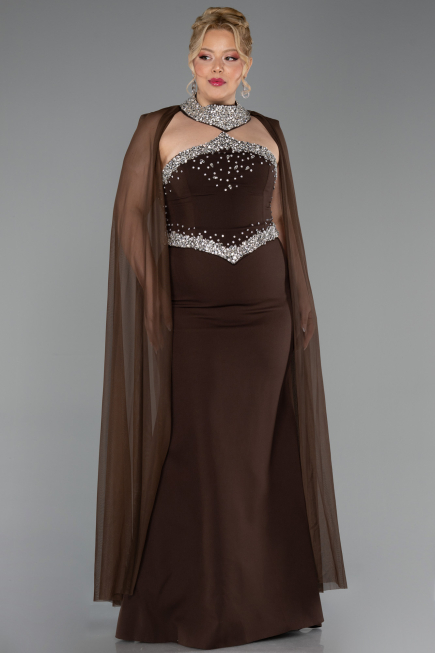 Robe De Soirée Grande Taille Longue Brun ABU6338