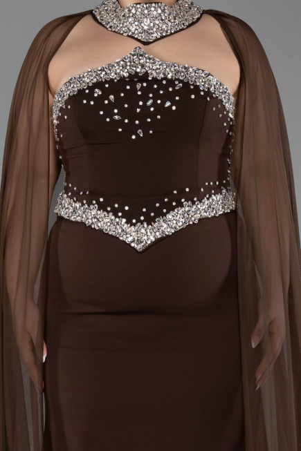 Robe De Soirée Grande Taille Longue Brun ABU6338