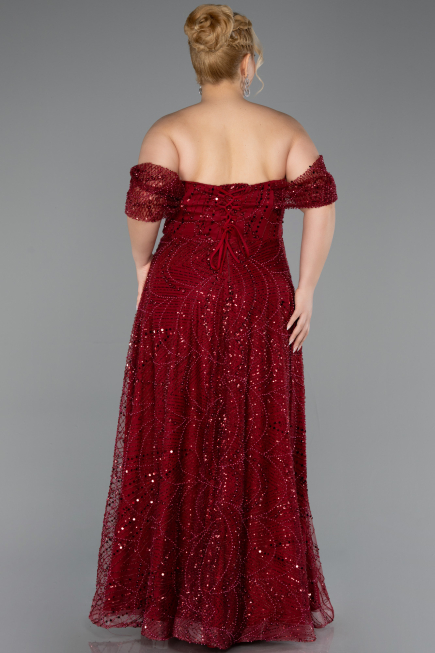 Robe De Soirée Grande Taille Longue Perlé Rouge Bordeaux ABU6347
