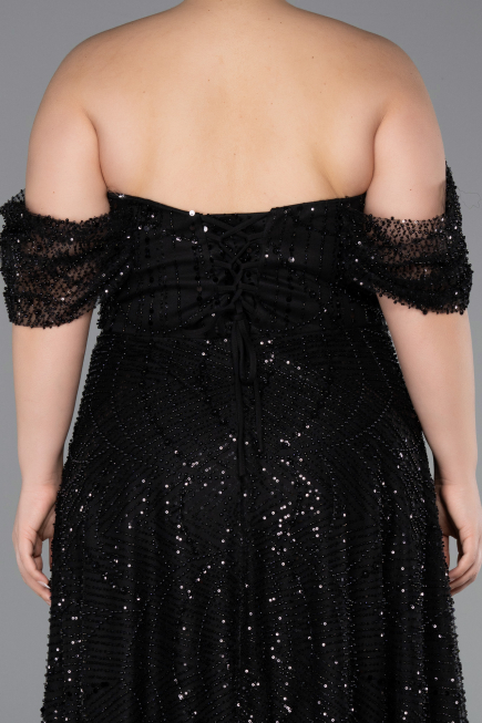 Robe De Soirée Grande Taille Longue Perlé Noir ABU6347