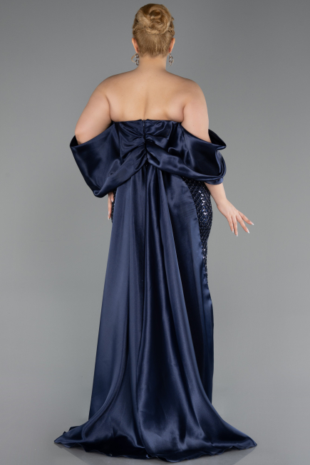 Robe De Soirée Grande Taille Longue Squameuse Bleu Marine ABU6312