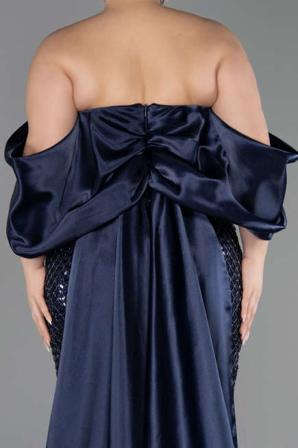 Robe De Soirée Grande Taille Longue Squameuse Bleu Marine ABU6312