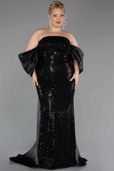 Robe De Soirée Grande Taille Longue Squameuse Noir ABU6312