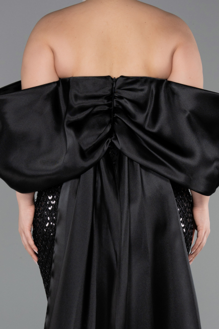 Robe De Soirée Grande Taille Longue Squameuse Noir ABU6312