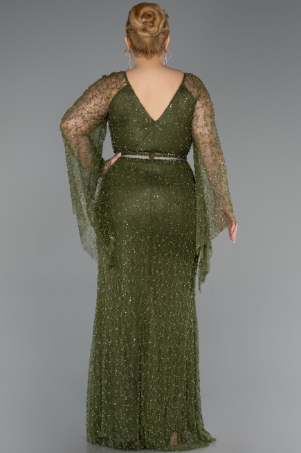 Robe De Soirée Grande Taille Longue Perlé Kaki ABU6350