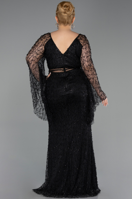 Robe De Soirée Grande Taille Longue Perlé Noir ABU6350