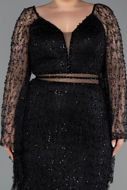 Robe De Soirée Grande Taille Longue Perlé Noir ABU6350