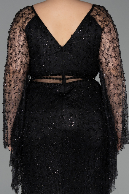 Robe De Soirée Grande Taille Longue Perlé Noir ABU6350