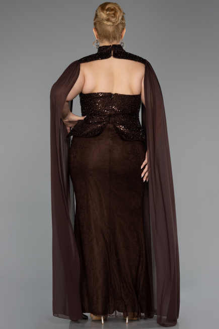 Robe de Soirée Grande Taille Longue Dantelle Brun ABU6361
