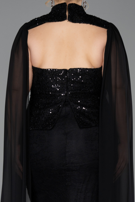 Robe de Soirée Grande Taille Longue Dantelle Noir ABU6361