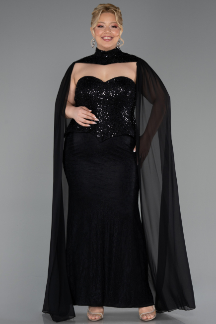 Robe de Soirée Grande Taille Longue Dantelle Noir ABU6361