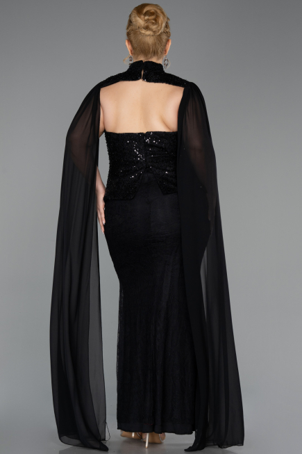 Robe de Soirée Grande Taille Longue Dantelle Noir ABU6361