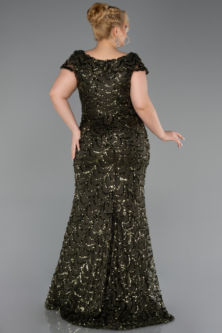 Robe De Soirée Grande Taille Longue Squameuse Kaki ABU6282