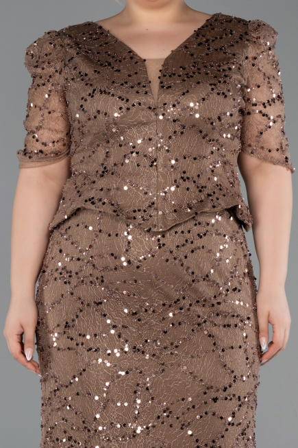 Robe de Soirée Grande Taille Longue Perlé Cuivre ABU6334